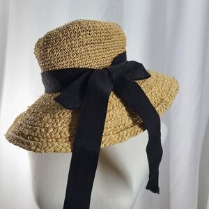 Scala Natural Straw Sun Hat with Black Ribbon